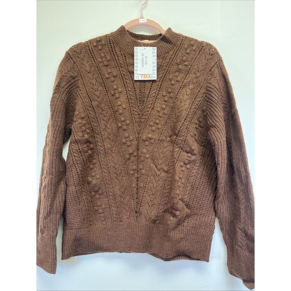 Cable Chevron Cocoa Brown Cable Women`s Sweater Loose Fit size XS Chunky Knit